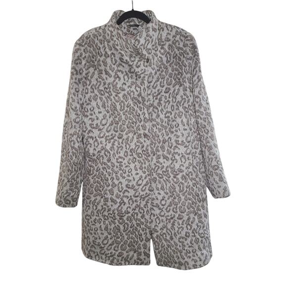 Cinzia Rocca Icon Gray Leopard Slant Pockets Crossover Collar Coat US 18  0 - Picture 4 of 15